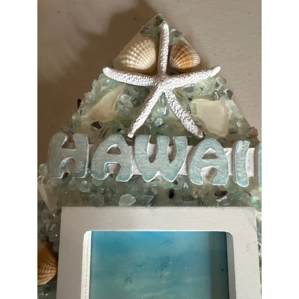 Hawaii Surfboard Seashell Sea Glass Picture Frame Chiefly Co H-403 White 2.5x3.5